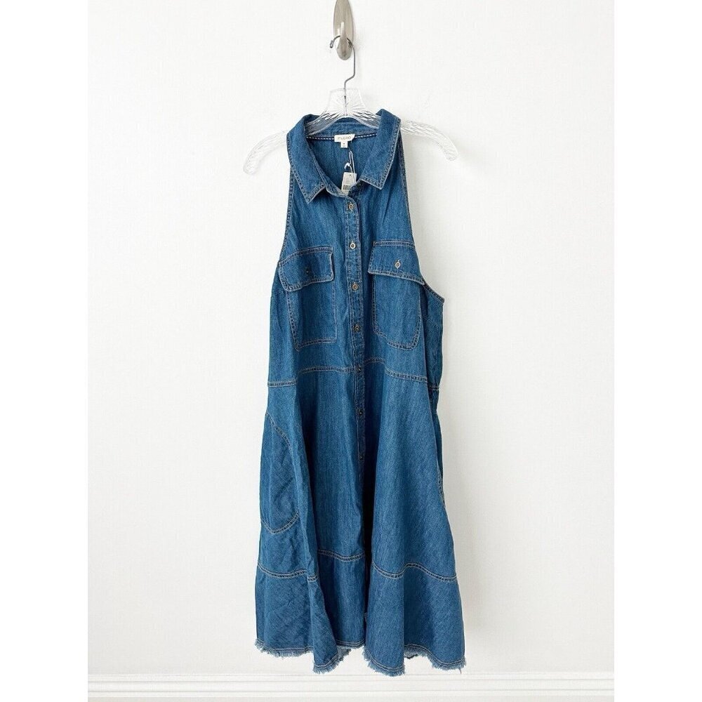 NWT Anthropologie Pilcro Sleeveless Halter Swing Midi Dress 2X Denim Blue - Picture 5 of 8